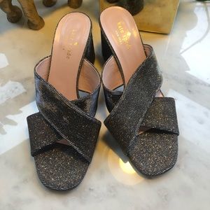 Kate Spade Cross-band Block Heels Gold/Silver